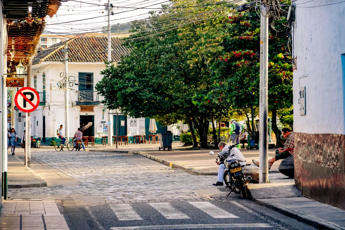 quiet street in a Colombian town where many foreign residents settle